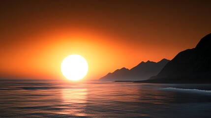 Fototapeta premium Coastal sunrise, waves catching the first light, 3D illustration