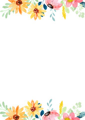 Decorate your designs with a watercolor flower frame isolated on a white background.