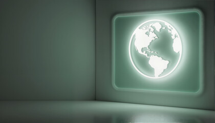 Fototapeta premium Glowing globe representation on minimalist wall, Earth Day Theme