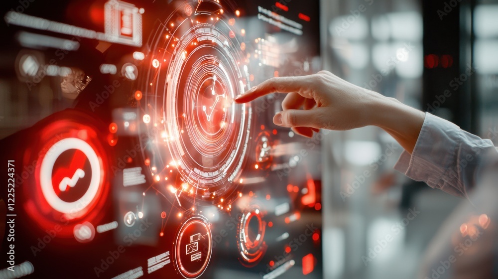 Poster futuristic holographic interface with luminous projection display and geometric patterns