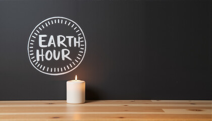 Candle with Earth Hour message on chalkboard, Earth Day Theme