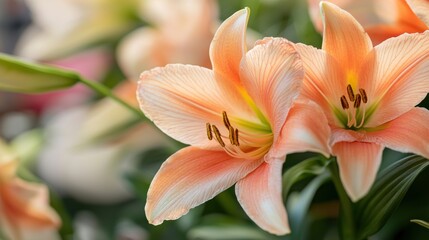 Fototapeta premium Closeup of Vibrant Orange Lily Flowers Blooming in Lush Floral Garden