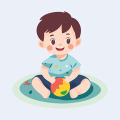 Cartoon baby boy in playing with a ball vector illustration 