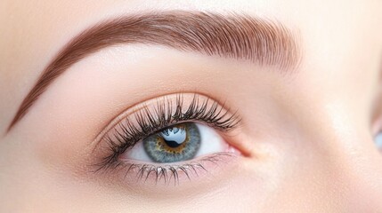 Obraz premium Captivating Close Up of a Woman s Flawless Face with Striking Blue Eyes and Elegant Eyebrows