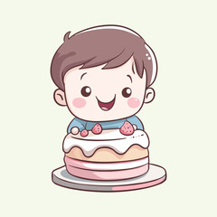 Cute little boy with birthday cake vector illustration 