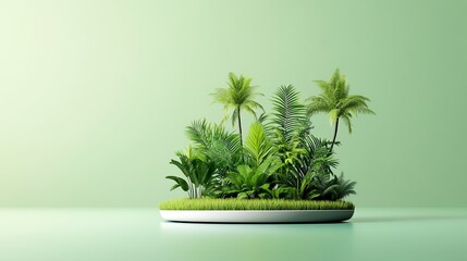 Obraz premium Floating garden, tropical plants on water surface, 3D illustration