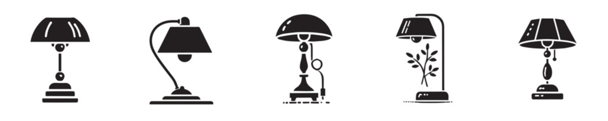 Collection of vector silhouettes of sleeping lamps