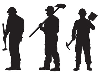 black Silhouette vector of a group of labor men are standing with tools, Labor Day vector silhouette with white background