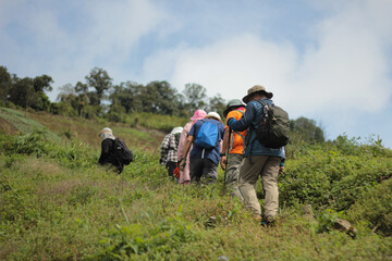 Diverse Friends Enjoying Sunny Mountain Hike