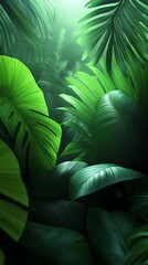 Hidden jungle, dense plants with mysterious clearing, 3D illustration