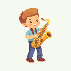 Naklejka premium Cute cartoon Boy Playing Saxophone vector illustration 