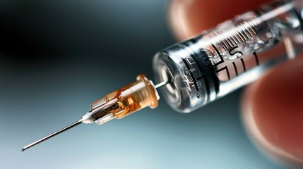 Close up of Syringe Filled with Medical Liquid for Vaccine or Injection Procedure