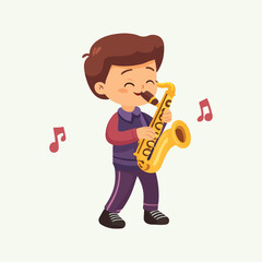 Naklejka premium Cute cartoon Boy Playing Saxophone vector illustration 