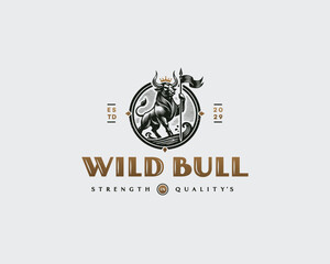 Fototapeta premium Vintage elegant king buffalo strong ox logo mark template 