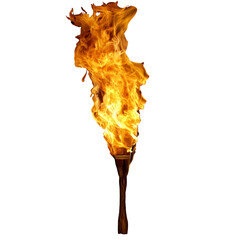Wooden flaming torch Isolated On Transparent Background, perfect for survival themes, adventure designs and historical projects