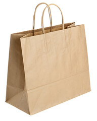 A simple, brown paper shopping bag with two handles, designed for carrying items securely.