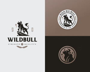 Obraz premium Vintage elegant king buffalo strong ox logo mark template 