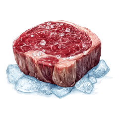 Fresh cut ribeye steak on ice culinary showcase restaurant display indoor close-up visual
