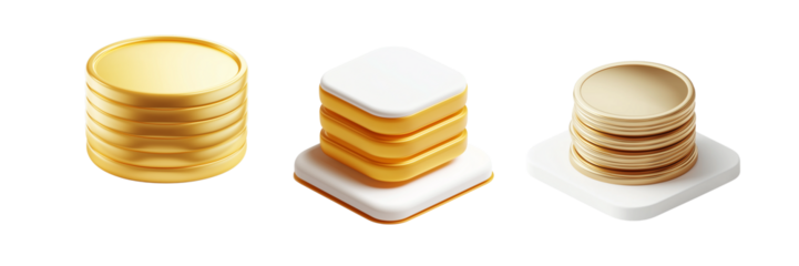  Set of A 3D icon of gold coins on them on Transparent PNG format background.