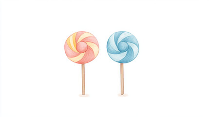 Colorful lollipops in pink and blue with swirled patterns on sticks