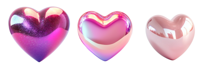 Set of A 3D pink heart icon on Transparent PNG format background.