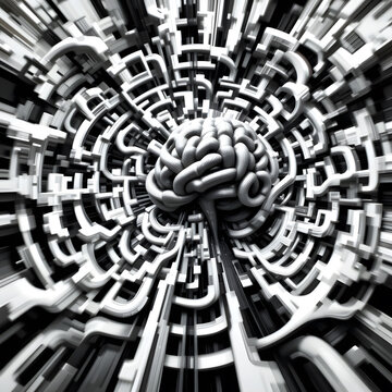 Here is the image based on your description, showcasing a dynamic and visually intense maze resembling a brain. Let me know if you'd like any adjustments or further refinements