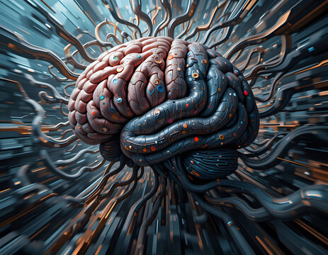 Here is the image based on your description, showcasing a dynamic and visually intense maze resembling a brain. Let me know if you'd like any adjustments or further refinements