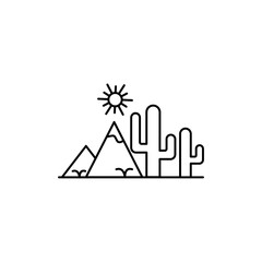 Cactus mountain and sun icon Flat vector set outline