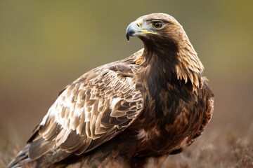 Golden eagle portrait in bog landscape