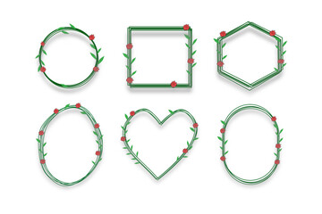 Editable vector set of spring-themed climbing plant frames, adorned with pink flowers, bringing a fresh and vibrant seasonal touch.