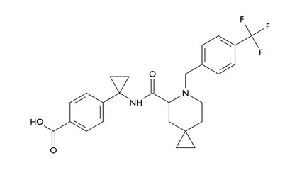 vorbipiprant molecule, structural chemical formula, ball-and-stick model, isolated image anti-inflammatory