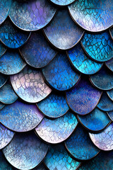Vibrant fish scale pattern showcasing iridescent blue and teal colors with intricate details and textures © Capuccino