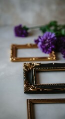 Elegant vintage frames with purple flowers, perfect for home decor