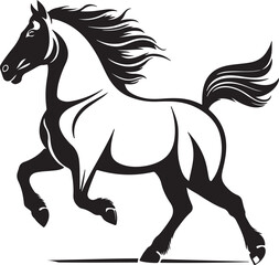 Black silhouette, galloping horse  dynamic pose, flowing mane