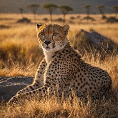 Fototapeta premium Cheetah Resting on a Rock Under the Sun. 
