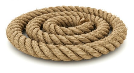 Coiled Thick Natural Rope Isolated on White Background