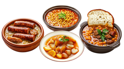 Cuisines world Collection Food. Traditional foods from around the world, European food, Spanish food, Italian food, French food, English food, Dutch food, Portuguese food, on transparent background