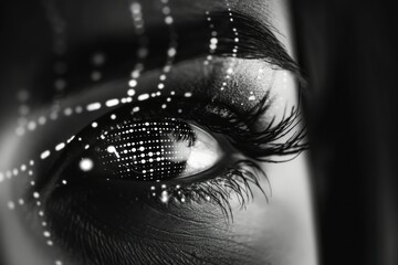 Close up of woman eye in process of scanning. Neural network ai generated