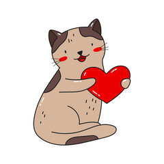 Cute cat with heart. Concept for Valentine's day vector illustration