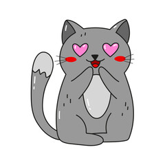 Cute gray cat with loving eyes. Concept for Valentine's day vector illustration
