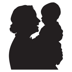 A mother holding her baby silhouette black filled vector Illustration icon set with white background