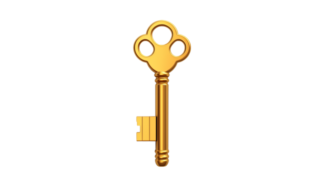 Golden Antique Key Image for Luxury Branding isolated on transparent background