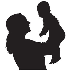 A mother holding her baby silhouette black filled vector Illustration icon set with white background