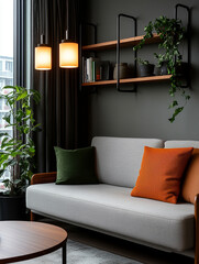 Modern living room with plants and stylish decor