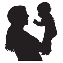 A mother holding her baby silhouette black filled vector Illustration icon set with white background