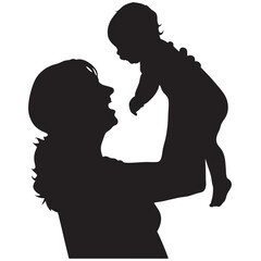 A mother holding her baby silhouette black filled vector Illustration icon set with white background