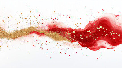 Abstract Gold and Crimson Flow: A dynamic abstract painting, a vibrant crimson liquid flowing with golden accents creating a dramatic,  streaks of color and glittering specks.