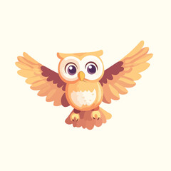 Cute cartoon Owl Bird With Wings vector illustration 