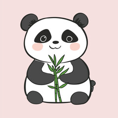 Cute cartoon panda sitting on bamboo leaves vector illustration 