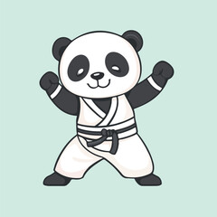 A cute cartoon panda wearing a white karate uniform vector illustration 
